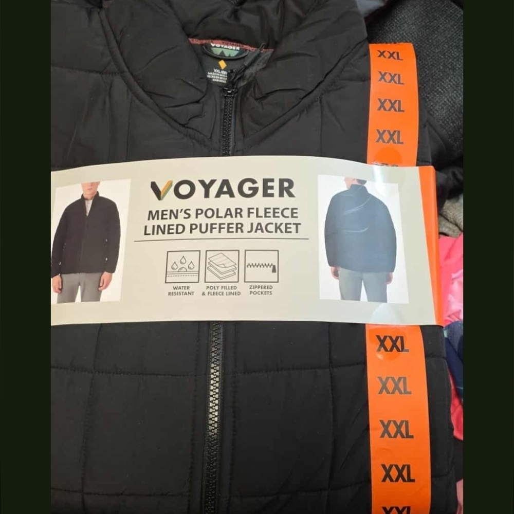 Voyager Men's Polar Fleece Lined Puffer Jacket Water Resistant,  Black Xxl